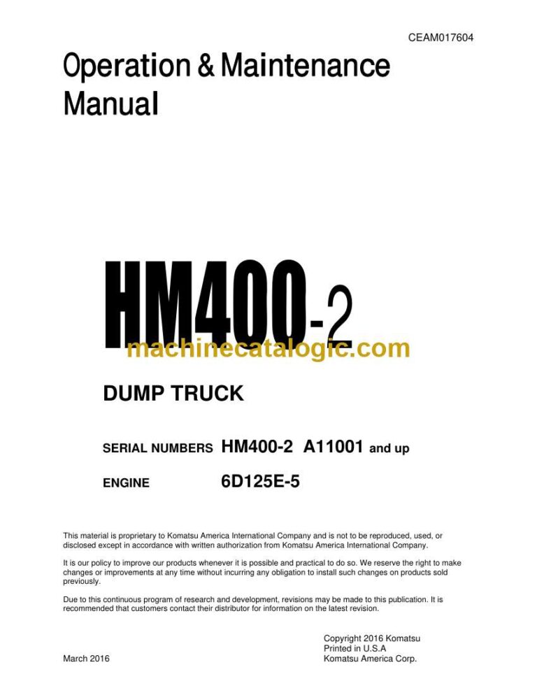 Komatsu HM400-2 Dump Truck Operation and Maintenance Manual (CEAM017604)
