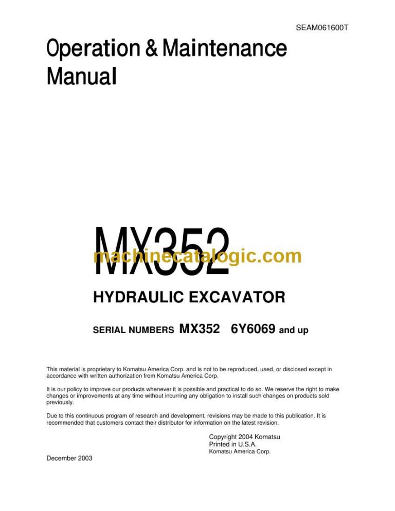 Komatsu MX352 Hydraulic Excavator Operation and Maintenance Manual (SEAD061600)