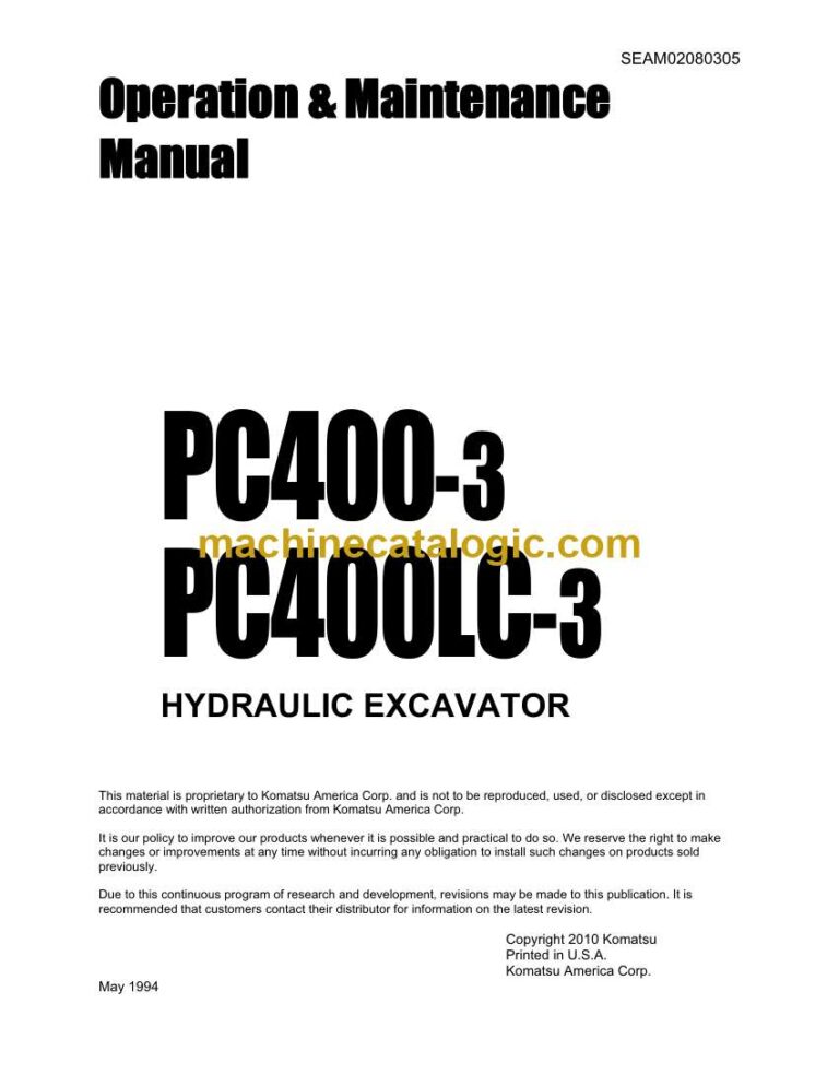 Komatsu PC400-3, PC400LC-3 Hydraulic Excavator Operation and Maintenance Manual (SEAM02080305)