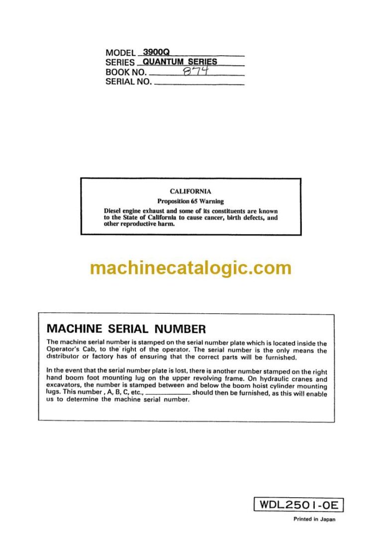 Link Belt 3900Q Quantum Excavator Operators Manual