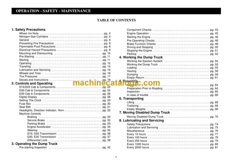 Link Belt D16, D25, D30, E30 Articulated Truck Operators Manual