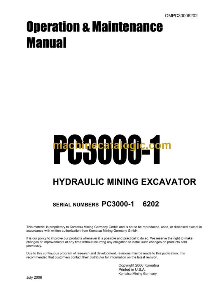 Komatsu PC3000-1 Hydraulic Excavator Operation and Maintenance Manual (OMPC30006202)