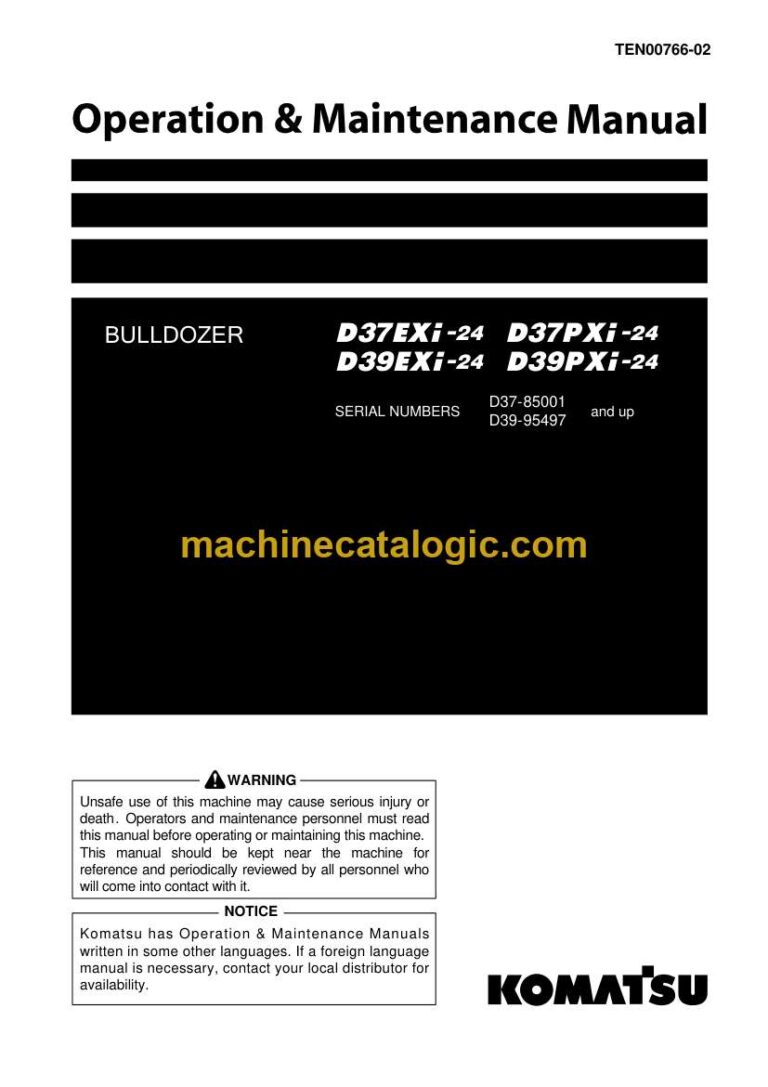 Komatsu D37EXi-24, D37PXi-24, D39EXi-24, D39PXi-24 Bulldozer Operation and Maintenance Manual (TEN00766-02)