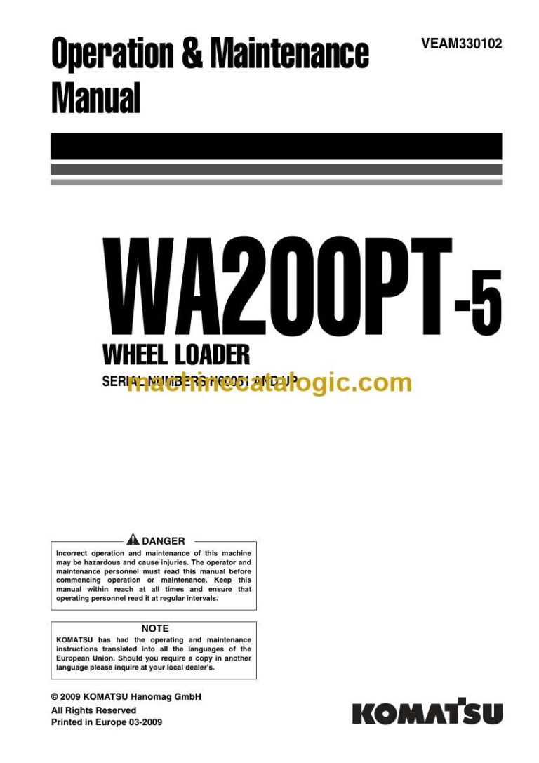 Komatsu WA200PT-5 Wheel Loader Operation and Maintenance Manual (VEAM330102)