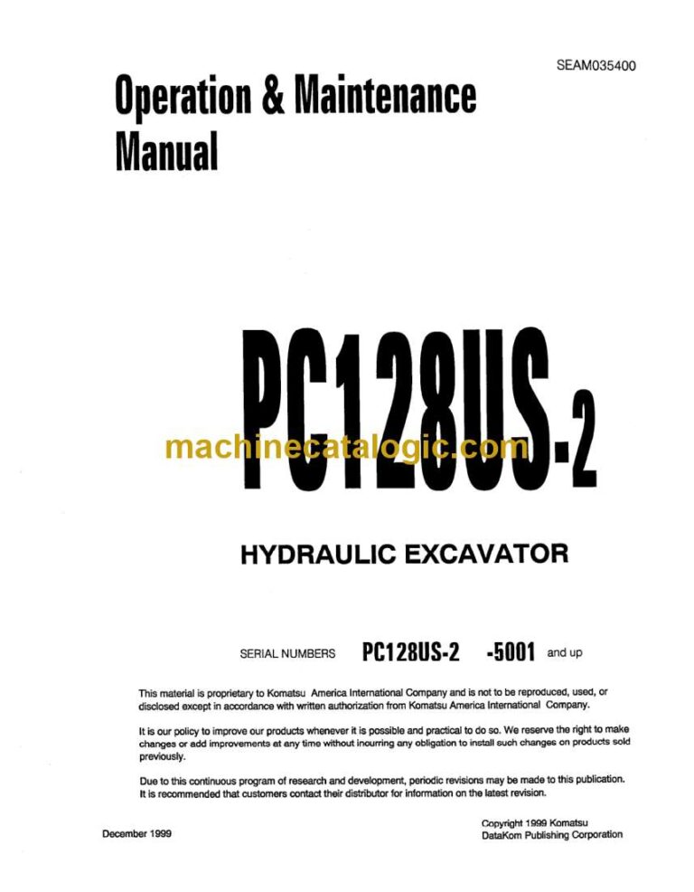 Komatsu PC128US-2 Hydraulic Excavator Operation and Maintenance Manual (SEAD035400)
