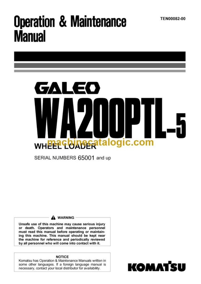 Komatsu WA200PTL-5 Wheel Loader Operation and Maintenance Manual (TEN00082-00)