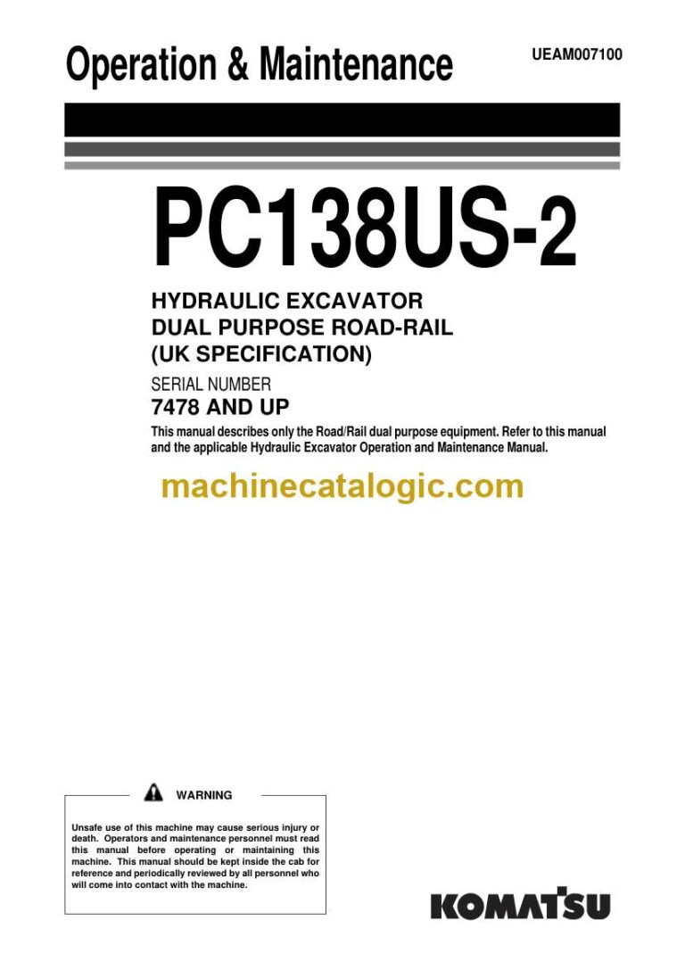 Komatsu PC138US-2 Hydraulic Excavator Operation and Maintenance Manual (UEAM007100)