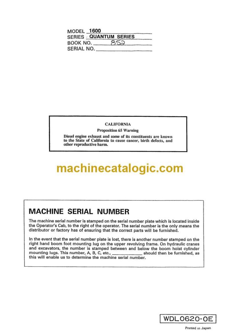 Link Belt 1600Q Quantum Excavator Operators Manual