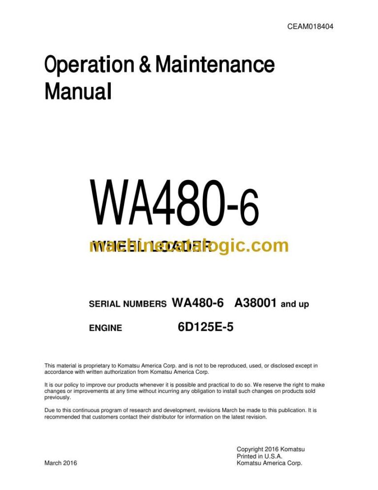 Komatsu WA480-6 Wheel Loader Operation and Maintenance Manual (CEAM018404)