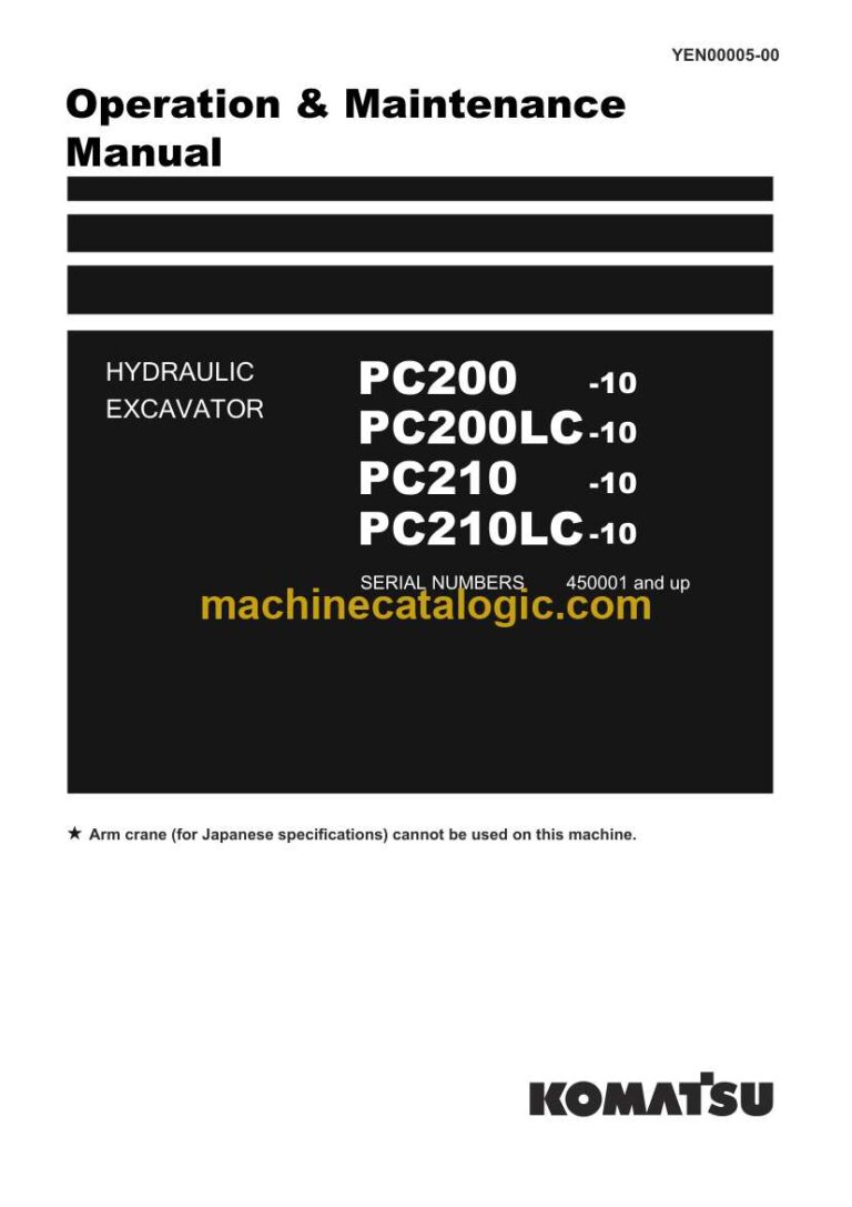 Komatsu PC200-10, PC200LC-10, PC210-10, PC210LC-10 Hydraulic Excavator Operation and Maintenance Manual (YEN00005-00)