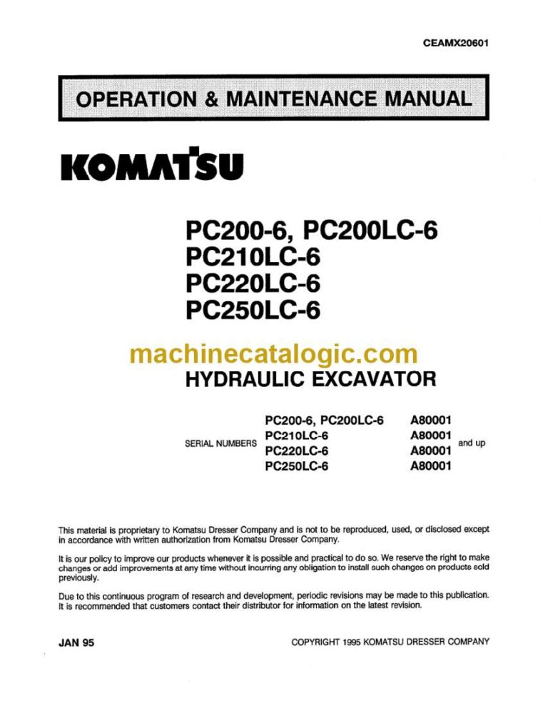 Komatsu PC200-6, PC200LC-6, PC210LC-6, PC220LC-6, PC250LC-6 Hydraulic Excavator Operation and Maintenance Manual (CEADX20601)