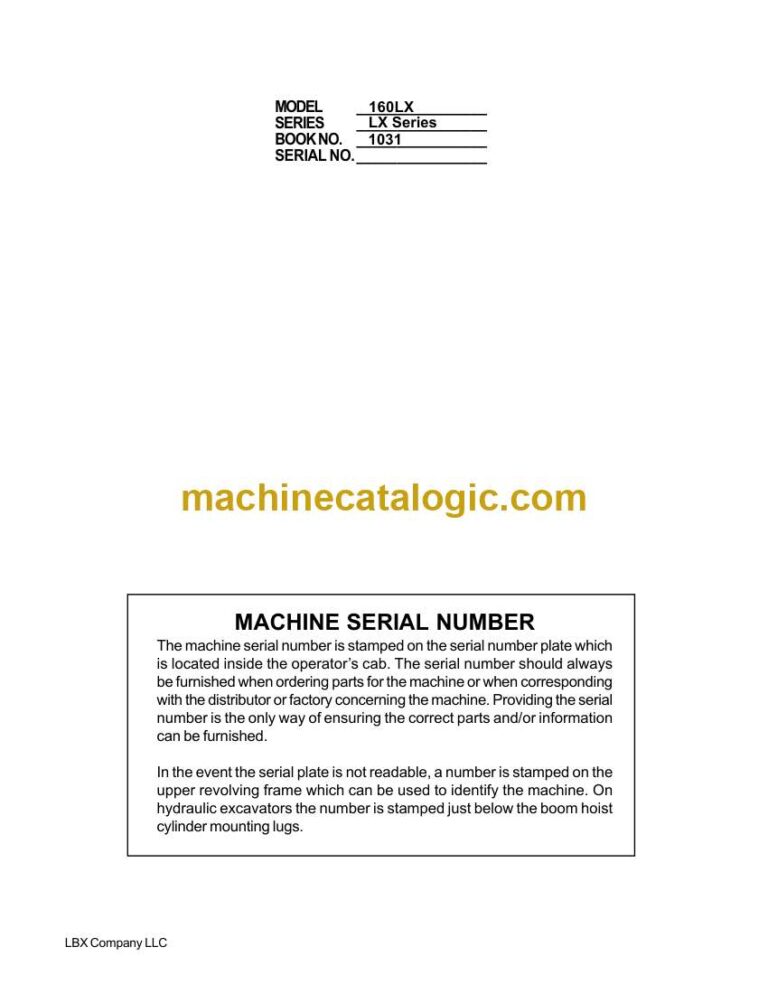 Link Belt 160LX Excavator Shop Manual
