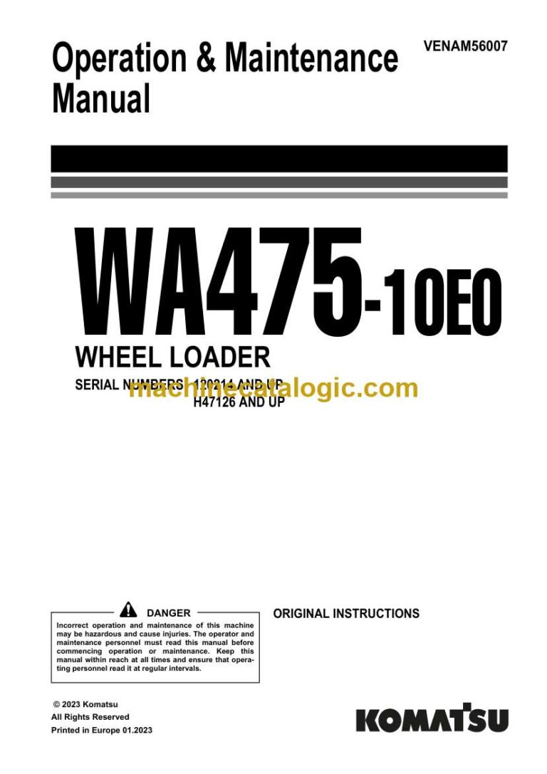 Komatsu WA475-10E0 Wheel Loader Operation and Maintenance Manual (VENAM56007)