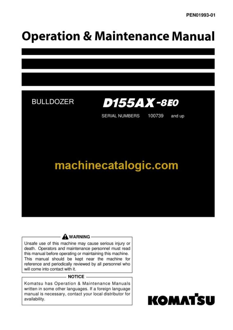 Komatsu D155AX-8E0 Bulldozer Operation and Maintenance Manual (PEN01993-01)