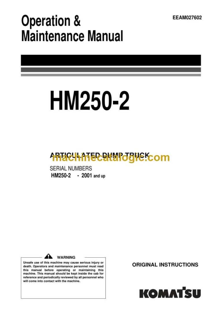 Komatsu HM250-2 Dump Truck Operation and Maintenance Manual (EEAM027602)