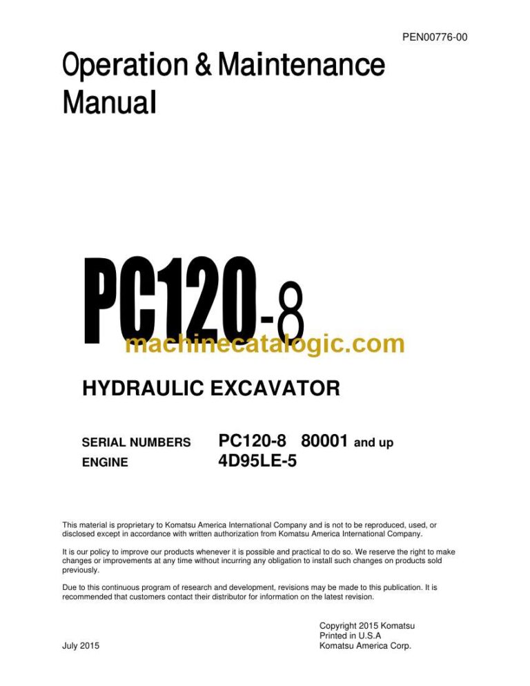 Komatsu PC120-8 Hydraulic Excavator Operation and Maintenance Manual (PEN00776-00)