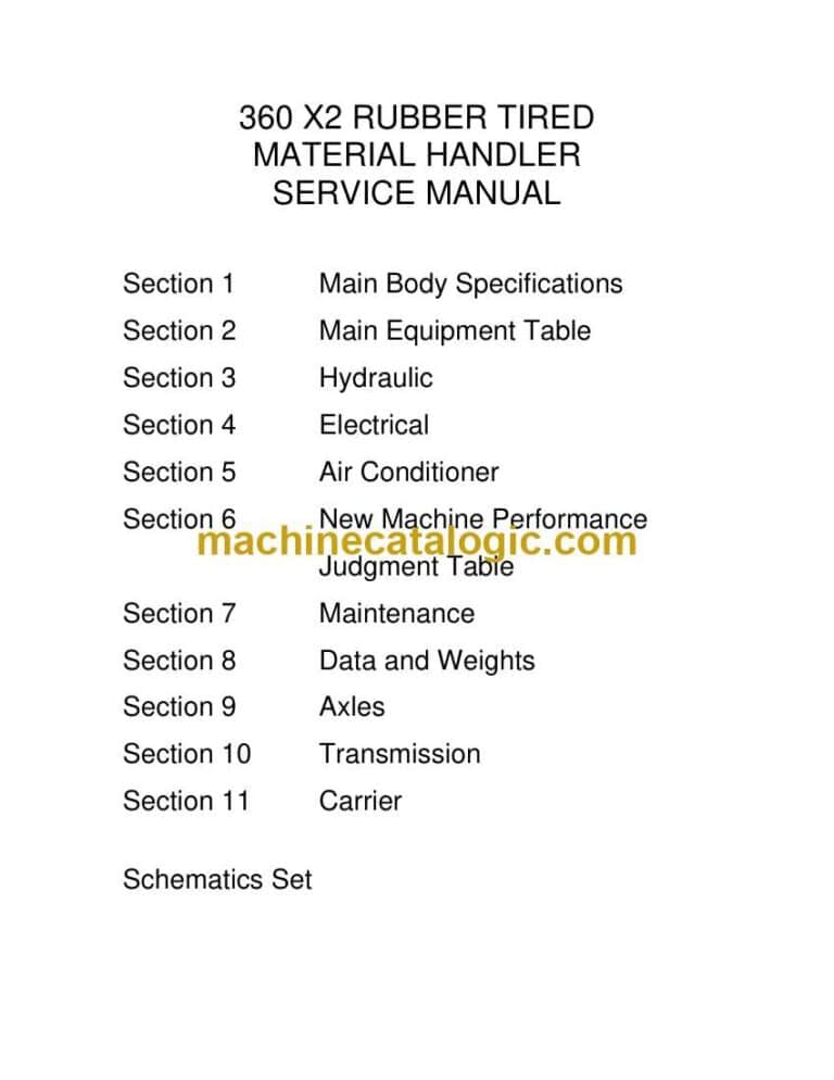 Link Belt 360X2 Rubber Tired Material Handler Service Manual
