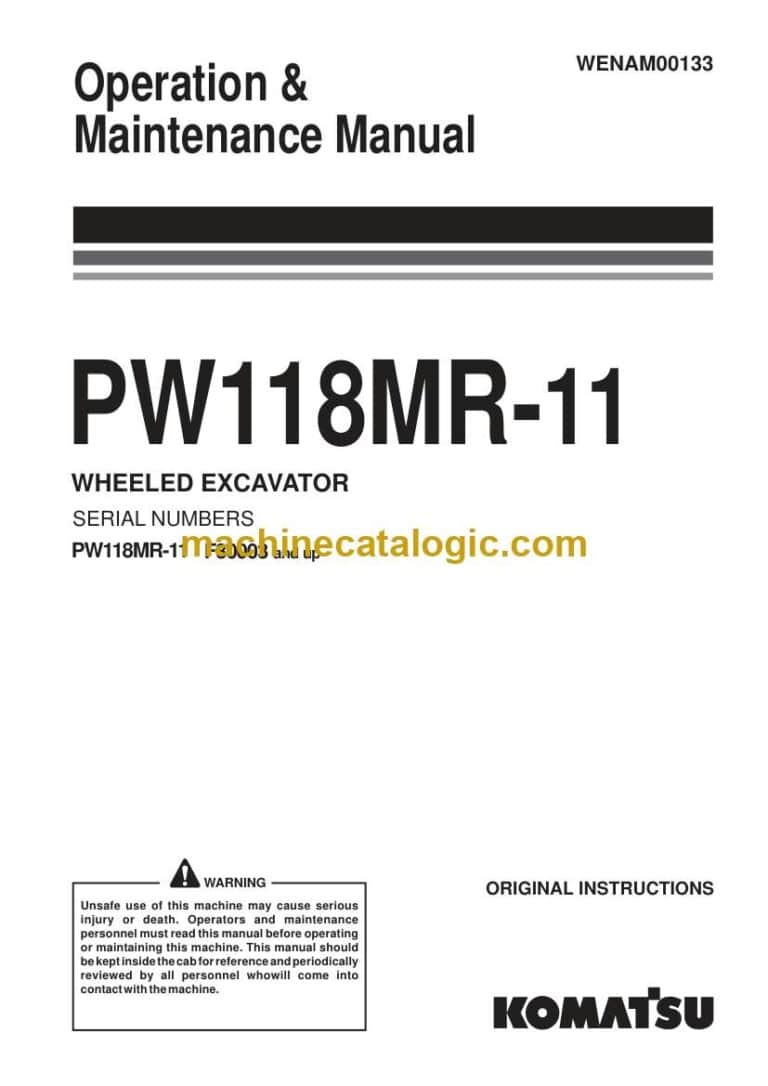 Komatsu PW118MR-11 Hydraulic Excavator Operation and Maintenance Manual (WENAM00133)