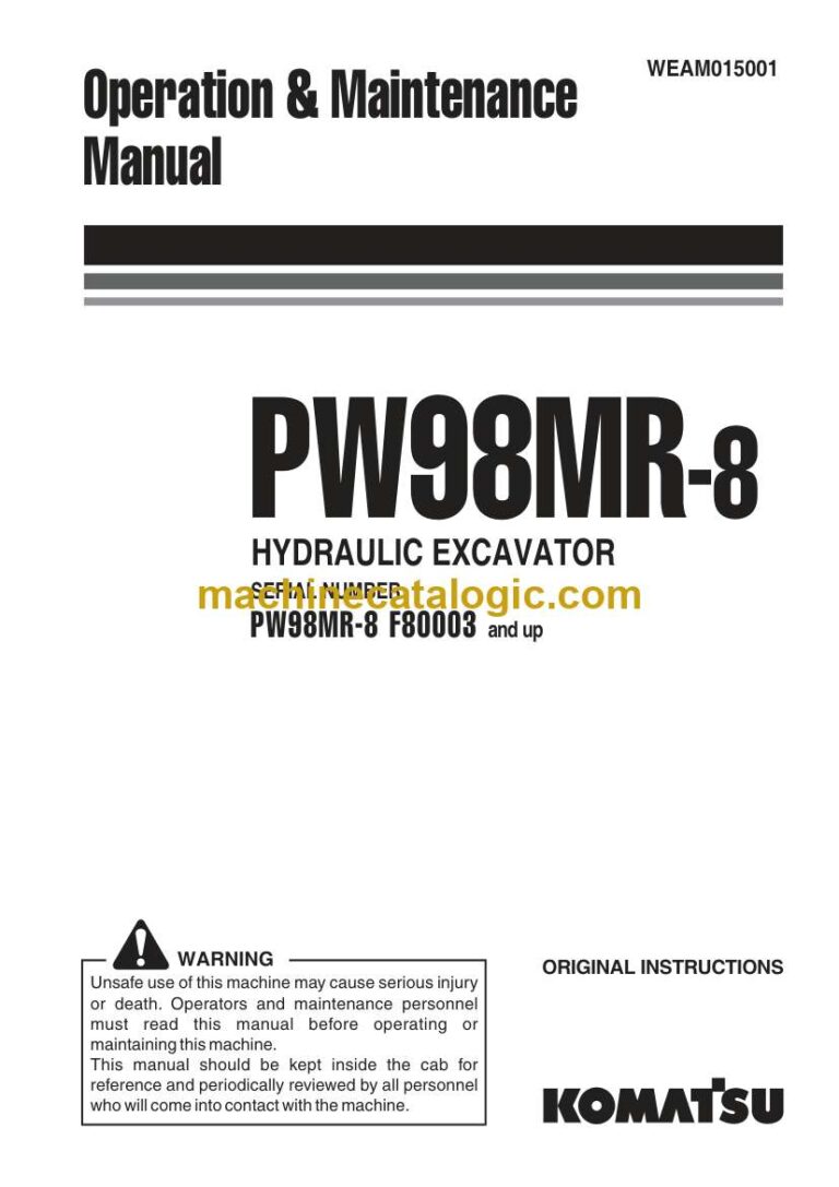 Komatsu PW98MR-8 Hydraulic Excavator Operation and Maintenance Manual (WEAM015001)