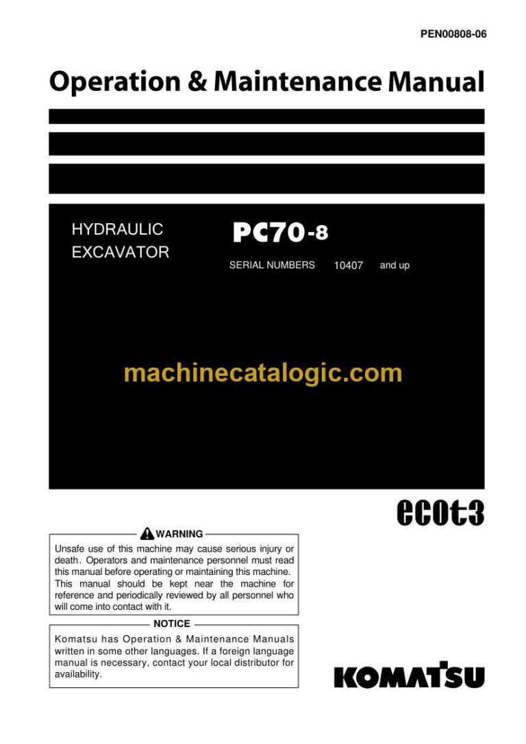 Komatsu PC70-8 Hydraulic Excavator Operation and Maintenance Manual (PEN00808-06)