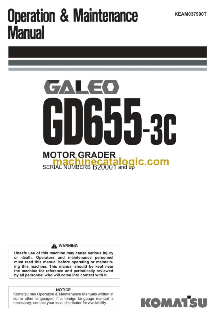 Komatsu GD655-3C Motor Grader Operation and Maintenance Manual (KEAM037900T)