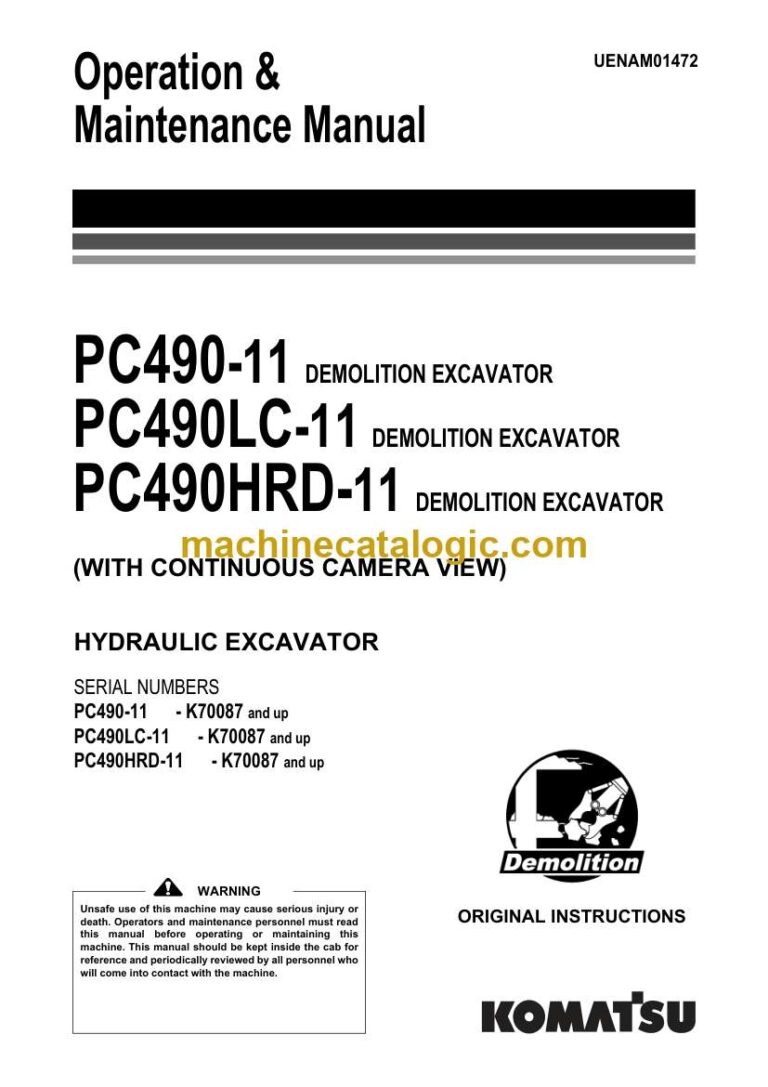 Komatsu PC490-11, PC490LC-11, PC490HRD-11 Hydraulic Excavator Operation and Maintenance Manual (UENAM01472)