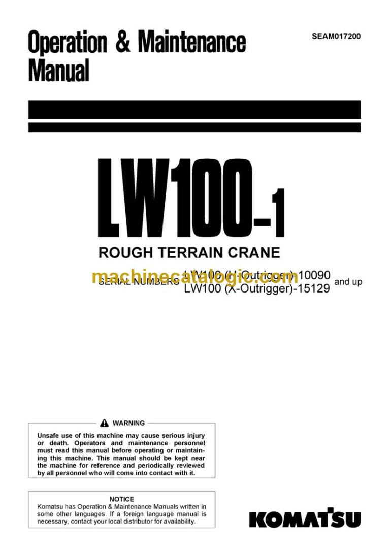 Komatsu LW100-1 Rough Terrain Crane Operation and Maintenance Manual (SEAM017200)