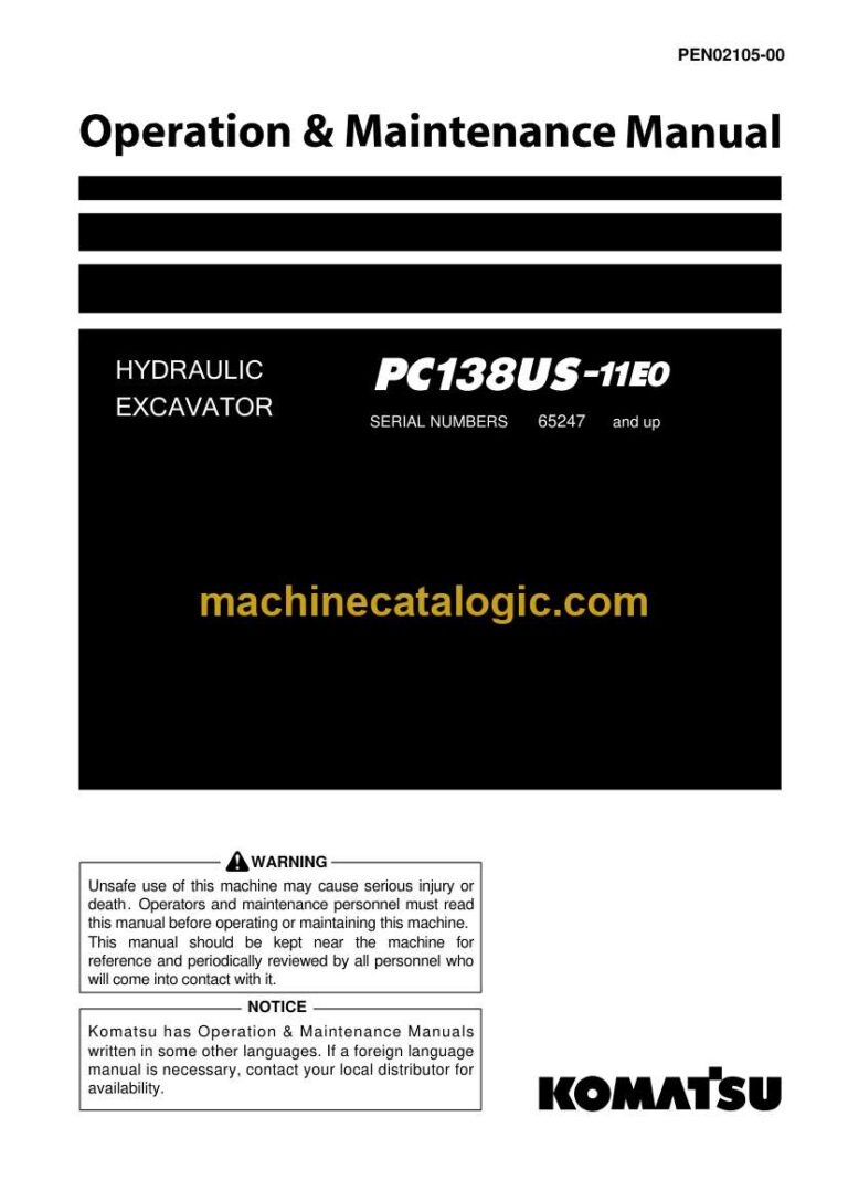 Komatsu PC138US-11E0 Hydraulic Excavator Operation and Maintenance Manual (PEN02105-00)