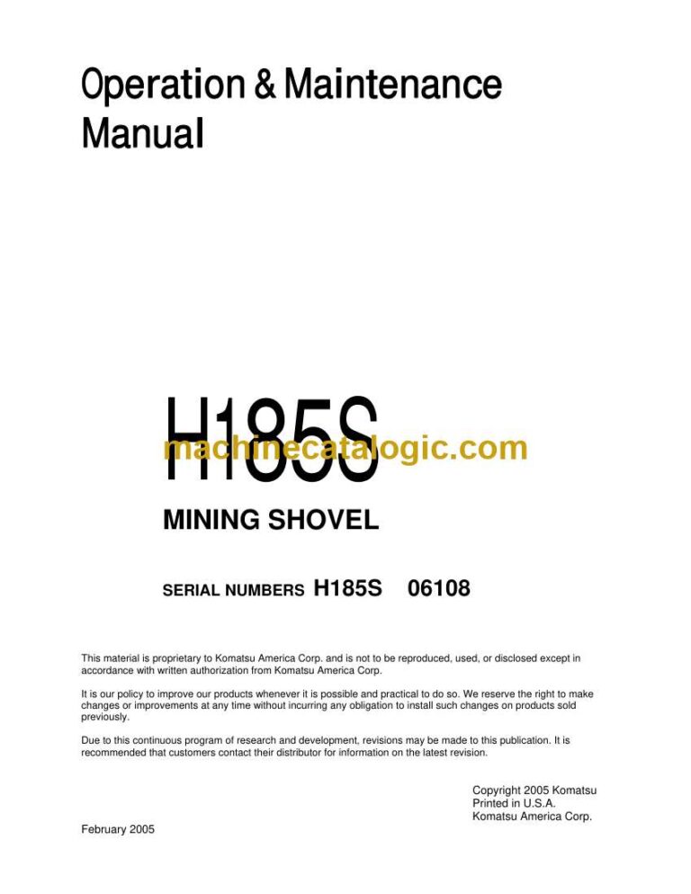 Komatsu H185S Shovel Operation and Maintenance Manual (H185S06108OMM)