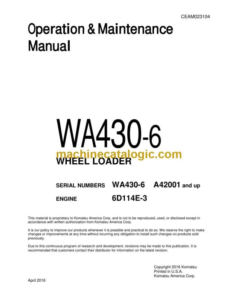 Komatsu WA430-6 Wheel Loader Operation and Maintenance Manual (CEAM023104)