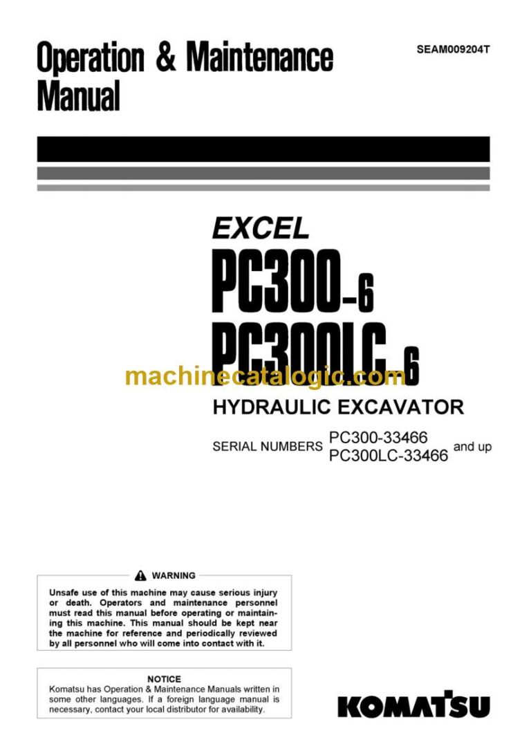 Komatsu PC300-6, PC300LC-6 Hydraulic Excavator Operation and Maintenance Manual (SEAM009204T)