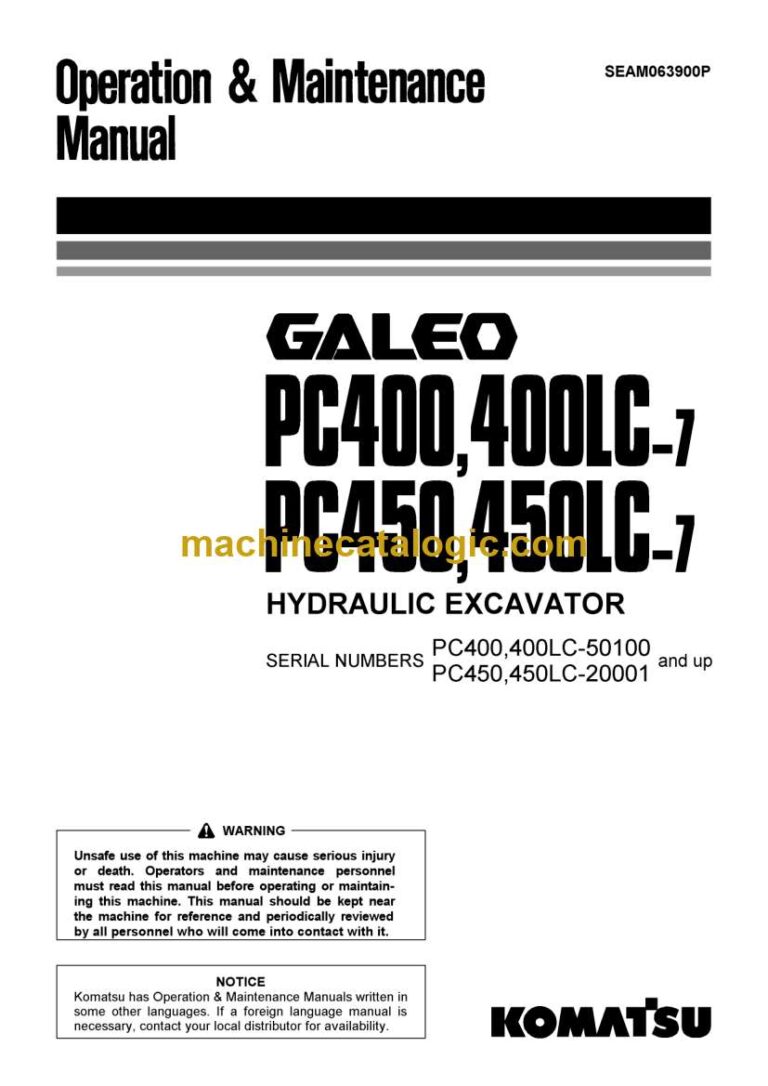 Komatsu PC400, PC400LC-7, PC450, PC450LC-7 Hydraulic Excavator Operation and Maintenance Manual (SEAM063900P)