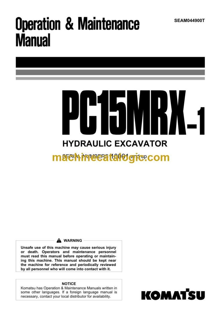 Komatsu PC15MRX-1 Hydraulic Excavator Operation and Maintenance Manual (SEAM044900T)
