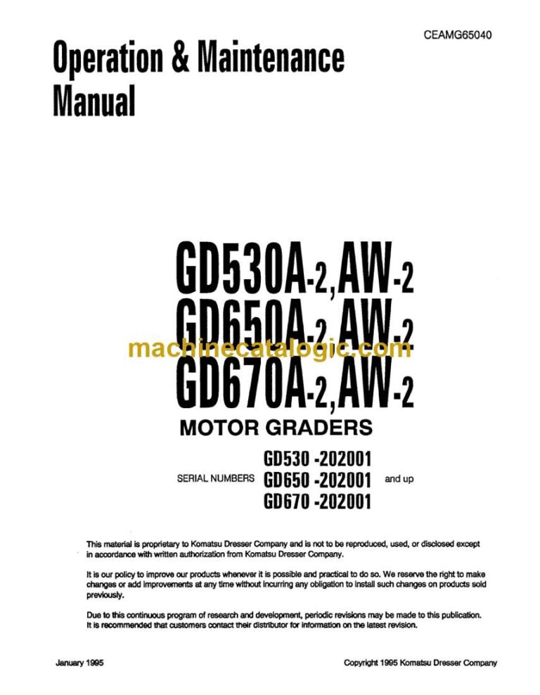 Komatsu GD530A-2, GD530AW-2, GD650A-2, GD650AW-2, GD670A-2, GD670AW-2 Motor Grader Operation and Maintenance Manual (CEADG65040)