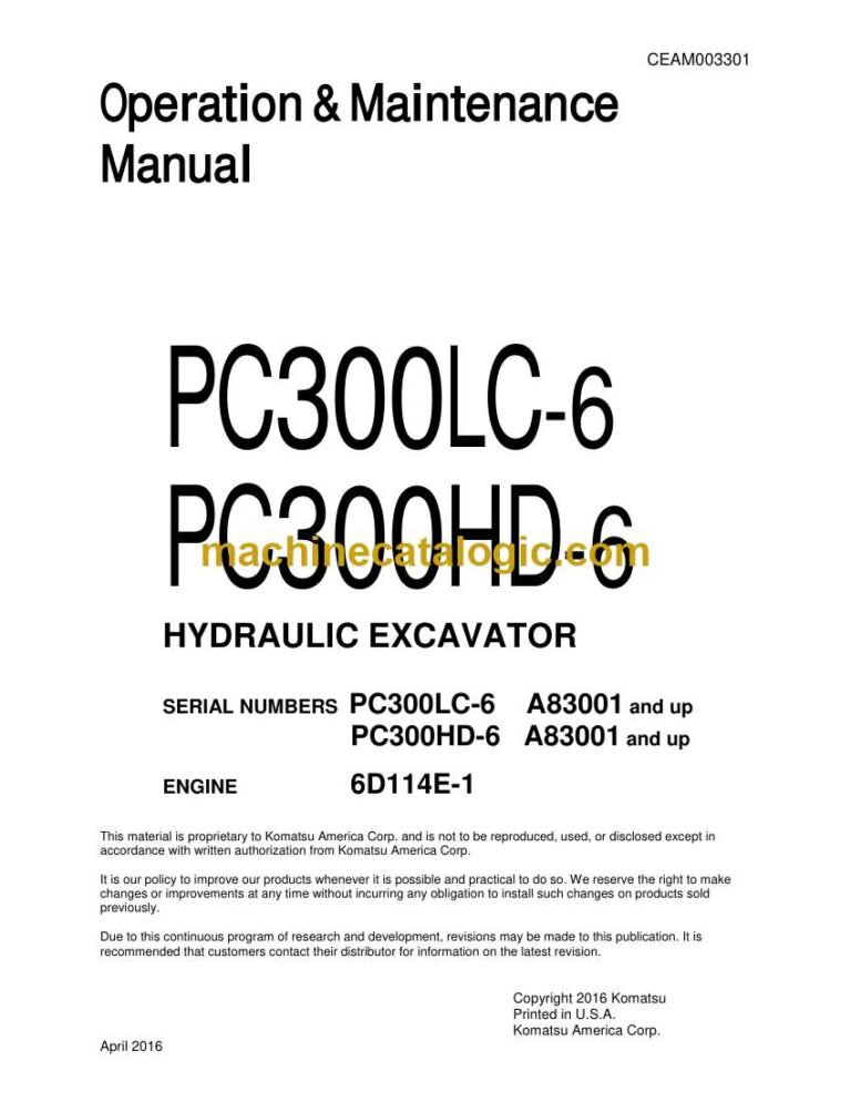 Komatsu PC300LC-6, PC300HD-6 Hydraulic Excavator Operation and Maintenance Manual (CEAM003301)