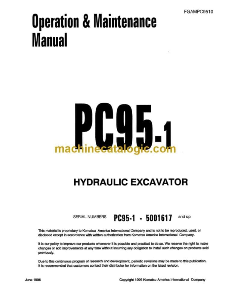 Komatsu PC95-1 Operation and Maintenance Manual (FGADPC9510)