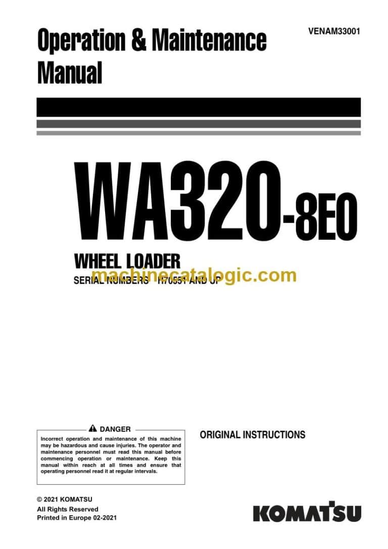 Komatsu WA320-8E0 Wheel Loader Operation and Maintenance Manual (VENAM33001)