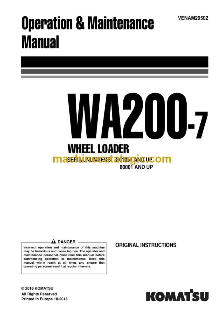 Komatsu WA200-7 Wheel Loader Operation and Maintenance Manual (VENAM29502)