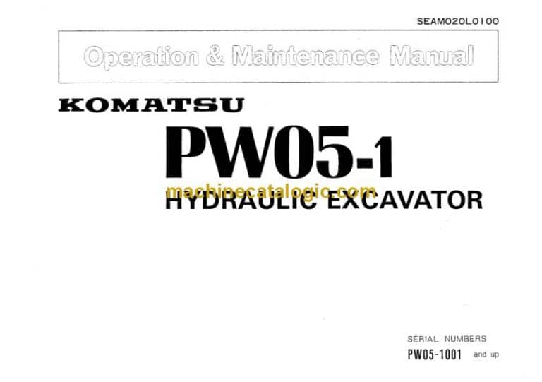 Komatsu PW05-1 Hydraulic Excavator Operation and Maintenance Manual (SEAM020L0100)