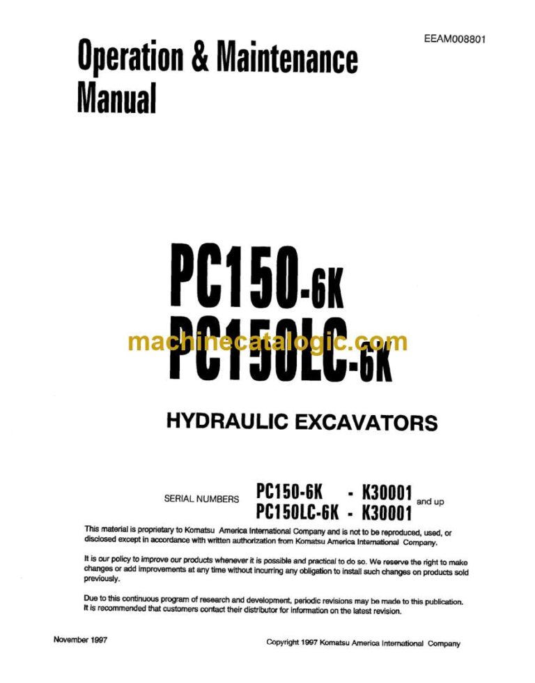 Komatsu PC150-6K, PC150LC-6K Hydraulic Excavator Operation and Maintenance Manual (EEAD008801)