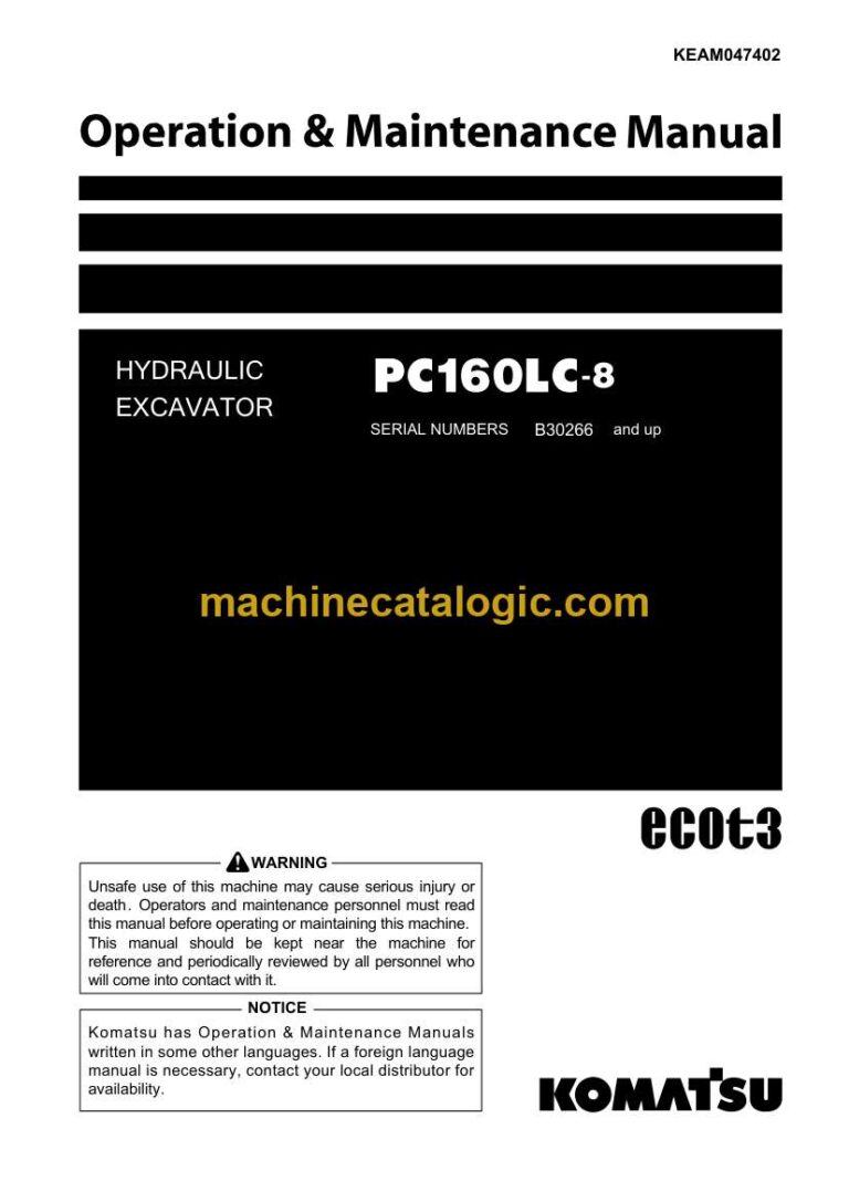 Komatsu PC160LC-8 Hydraulic Excavator Operation and Maintenance Manual (KEAM047402)