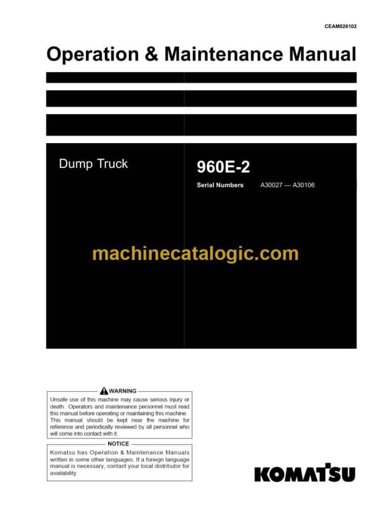 Komatsu 960E-2 Dump Truck Operation and Maintenance Manual (CEAM026102)