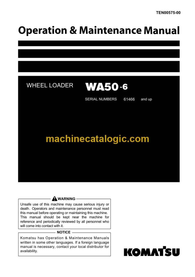 Komatsu WA50-6 Wheel Loader Operation and Maintenance Manual (TEN00575-00)