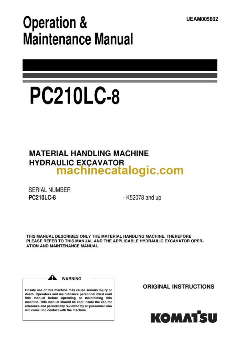Komatsu PC210LC-8 Hydraulic Excavator Operation and Maintenance Manual (UEAM005802)