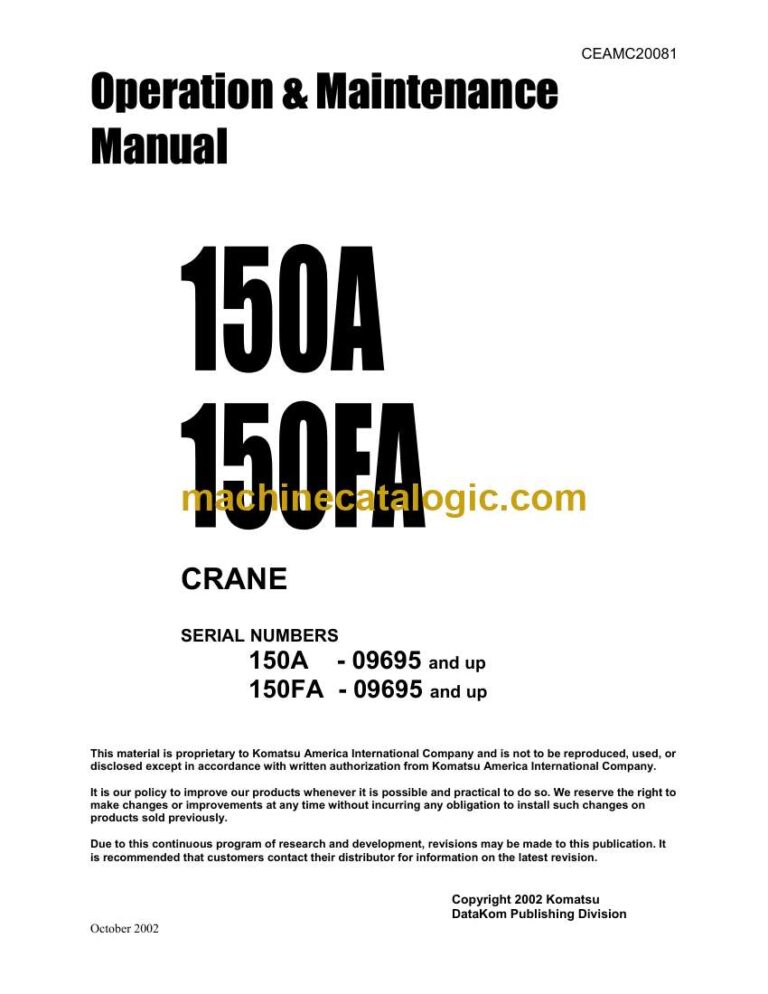 Komatsu 150A, 150FA Crane Operation and Maintenance Manual (CEADC20081)