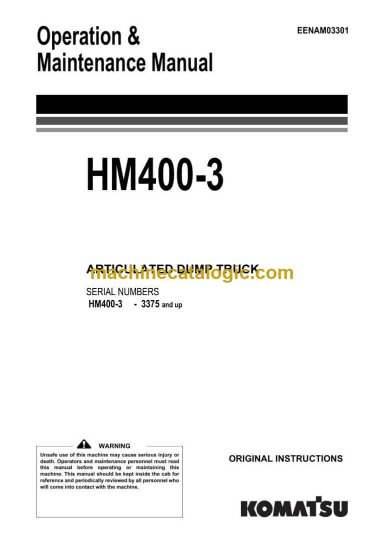 Komatsu HM400-3 Dump Truck Operation and Maintenance Manual (EENAM03301)