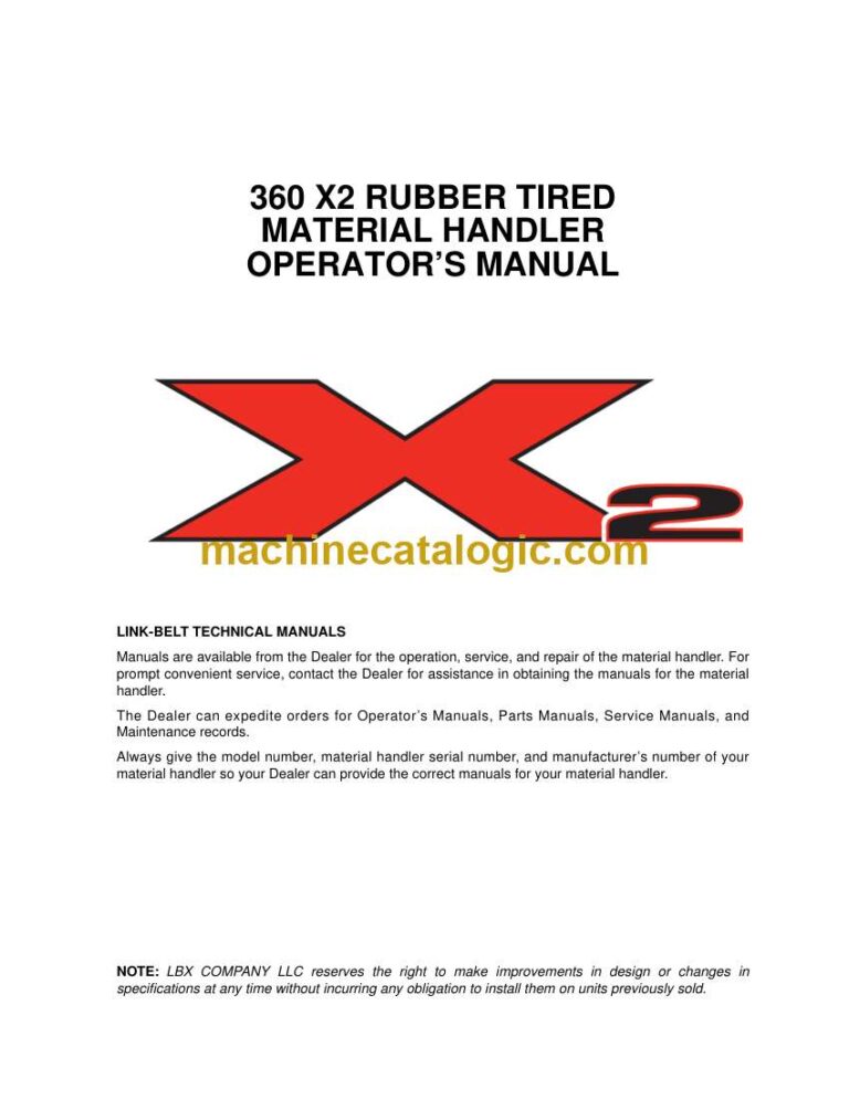 Link Belt 360X2 Rubber Tired Material Handler Operators Manual