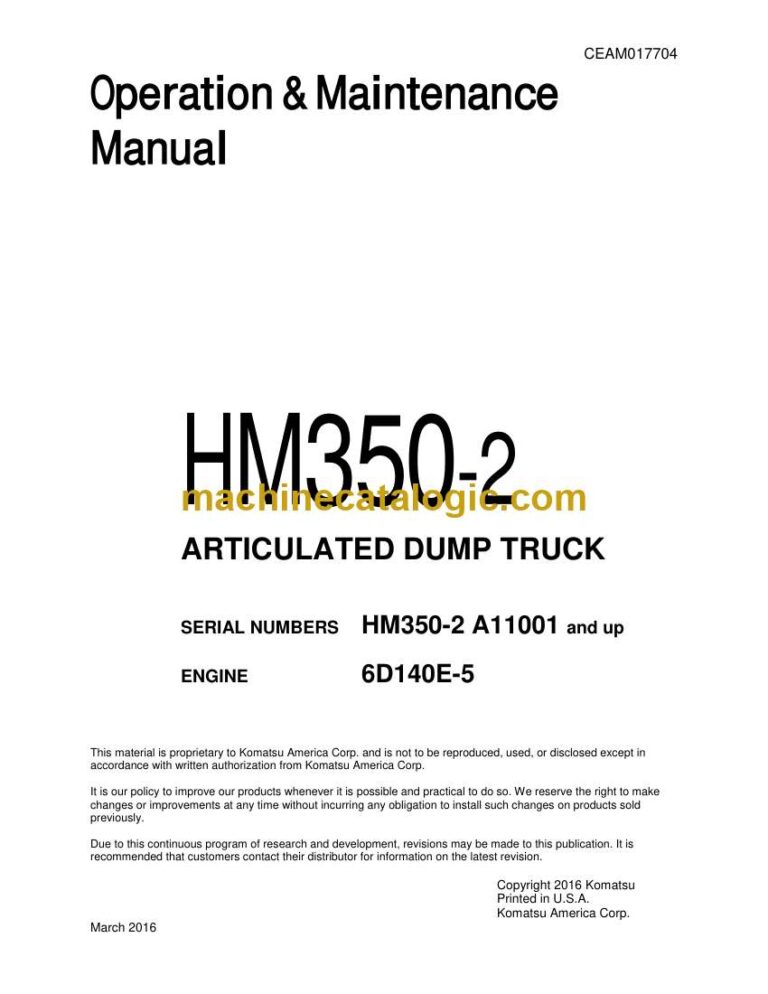 Komatsu HM350-2 Dump Truck Operation and Maintenance Manual (CEAM017704)