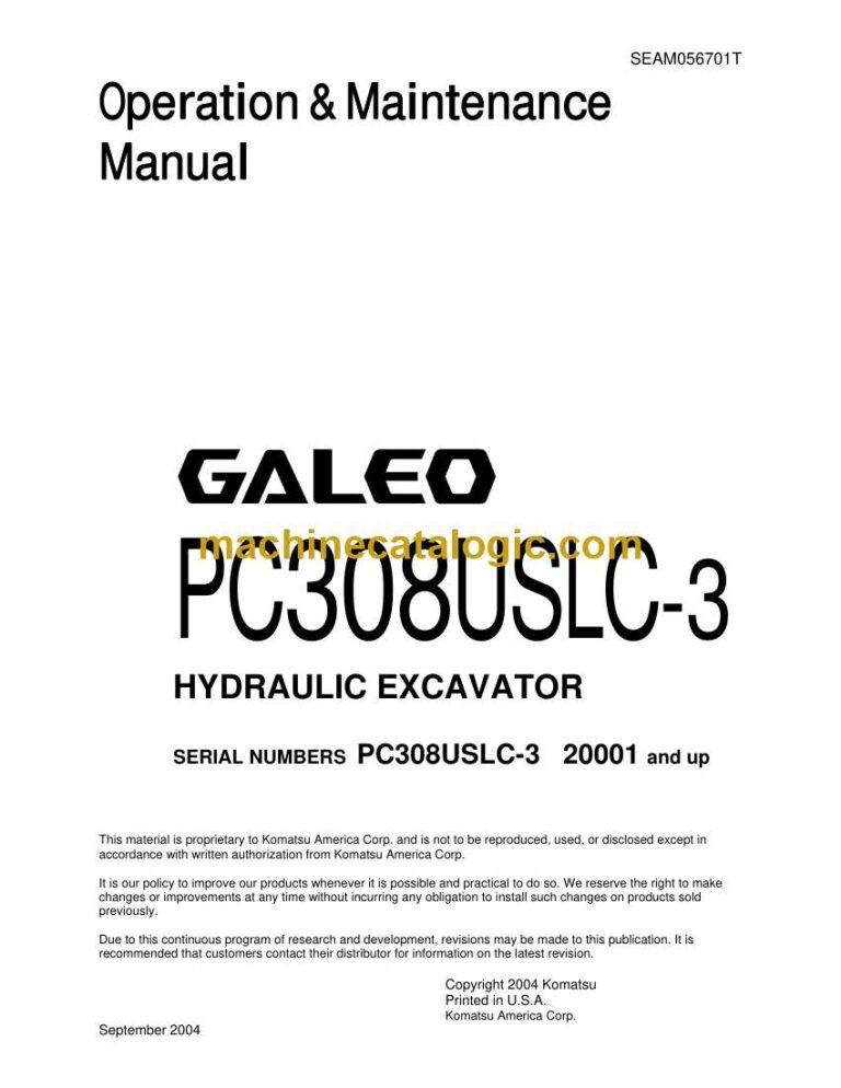 Komatsu PC308USLC-3 Hydraulic Excavator Operation and Maintenance Manual (SEAD056701)