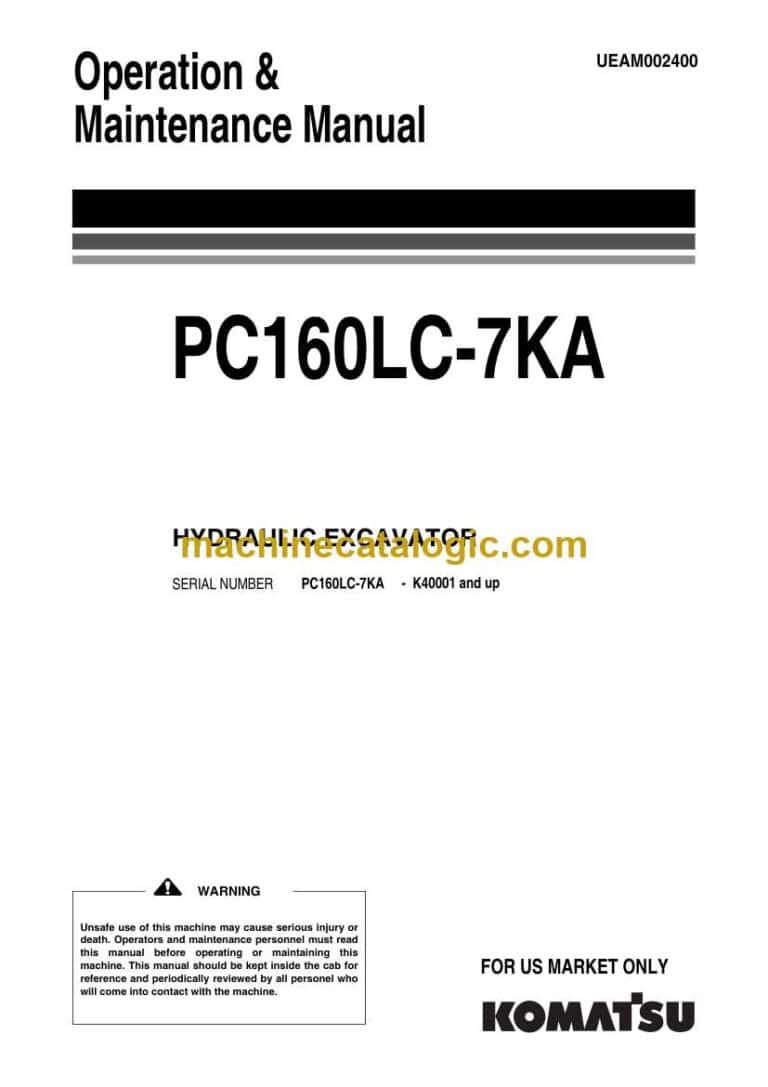 Komatsu PC160LC-7KA Hydraulic Excavator Operation and Maintenance Manual (UEAD002400)
